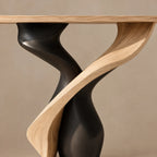 Sculptural Solid Wood Console Table With Twisted Pedestal Base For Entryway