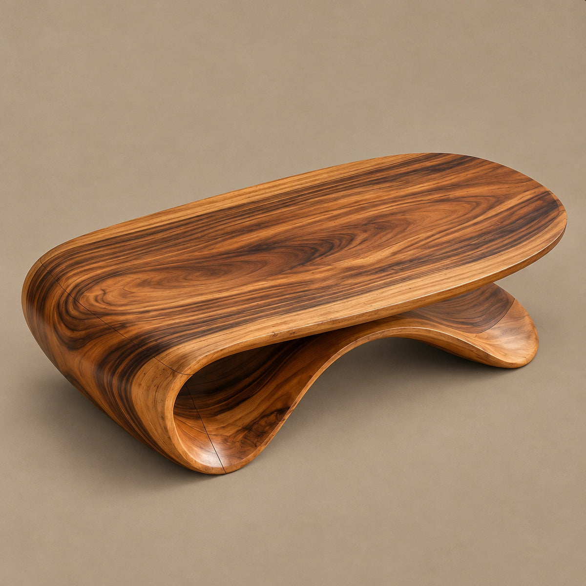 Organic Oval Coffee Table With Flowing Ribbon Base For Living Room