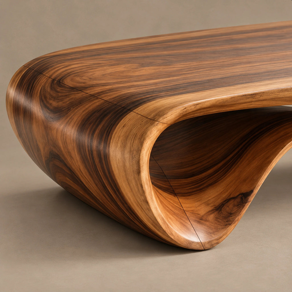 Organic Oval Coffee Table With Flowing Ribbon Base For Living Room
