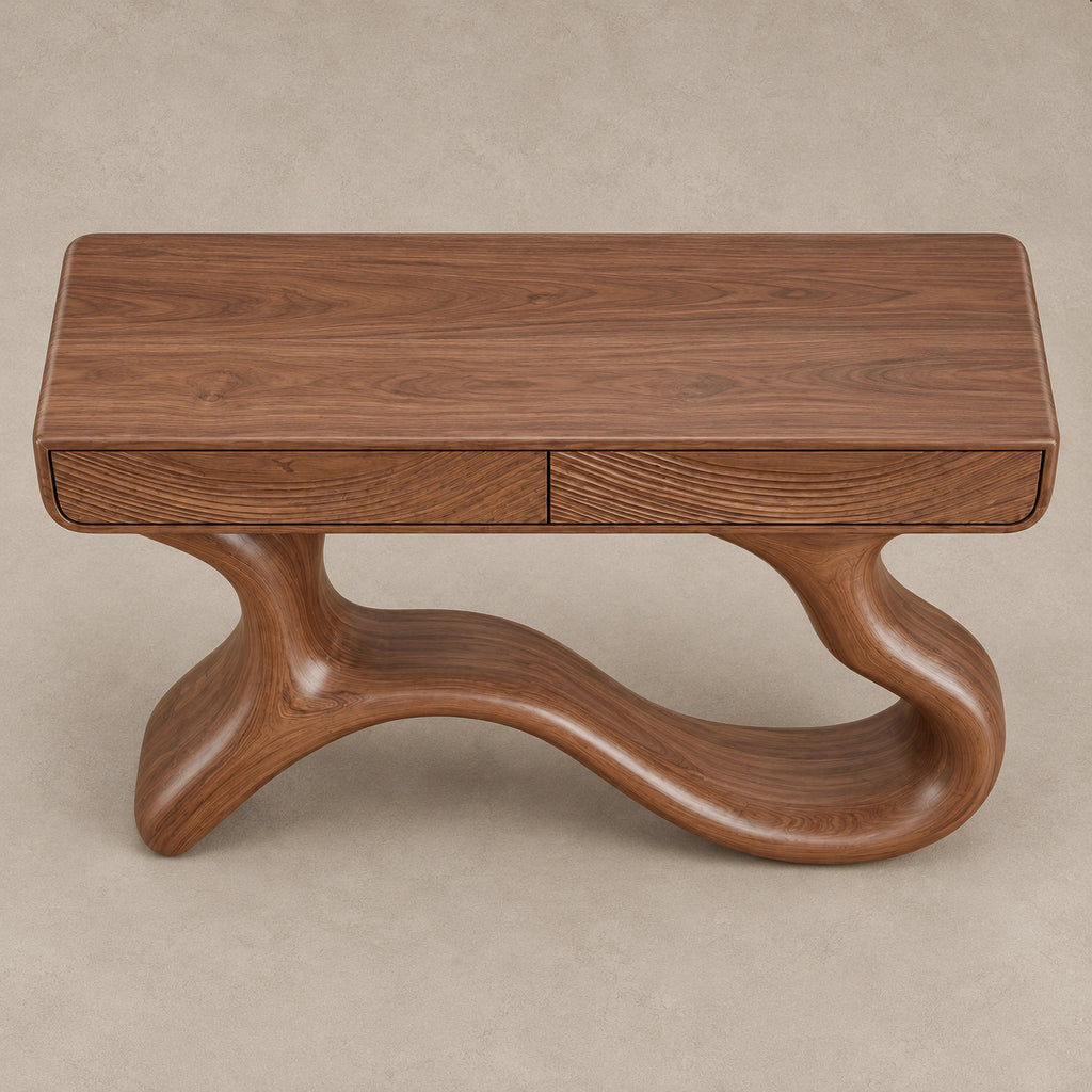 Sculptural Wave Leg Console Table With Hidden Drawers For Entryway