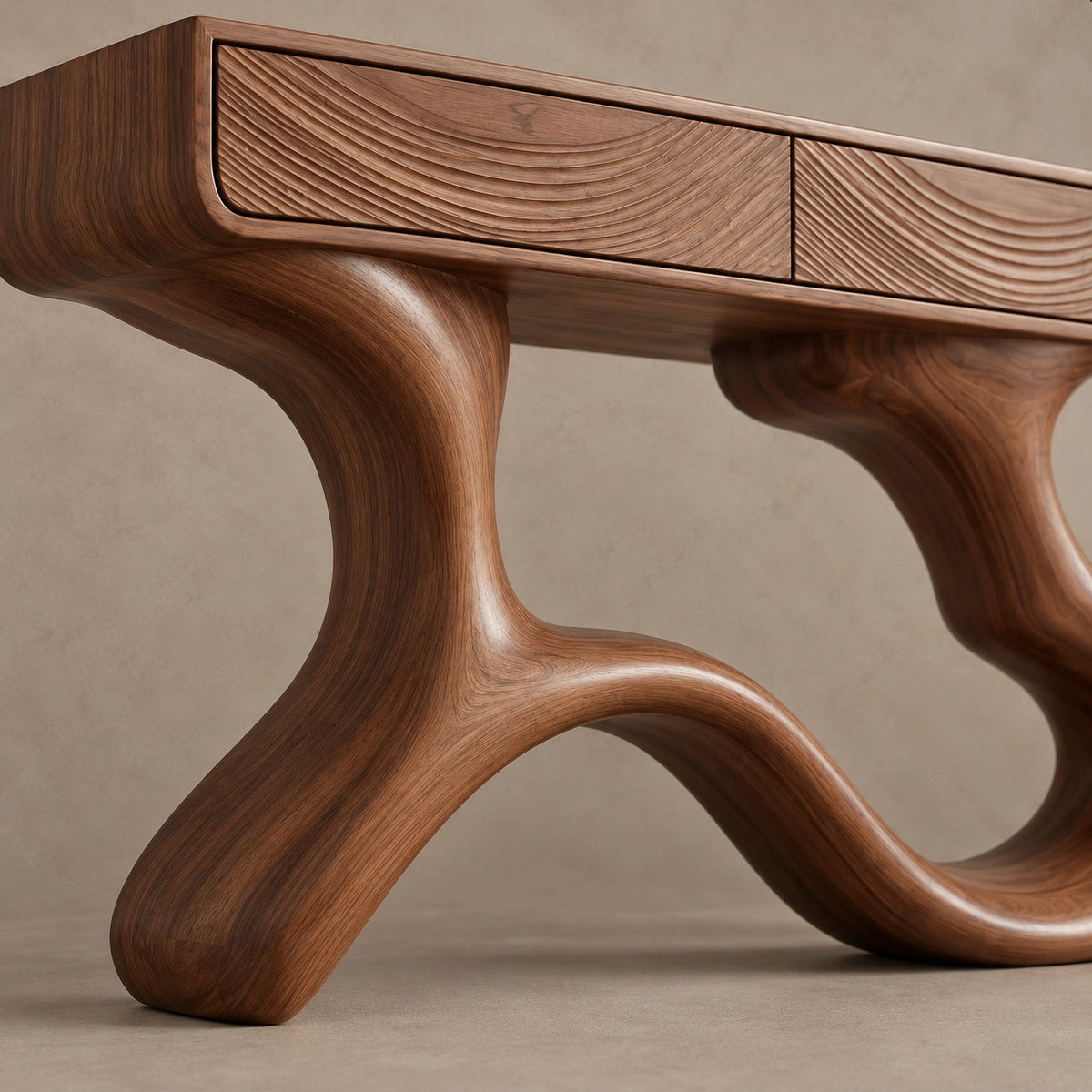 Sculptural Wave Leg Console Table With Hidden Drawers For Entryway