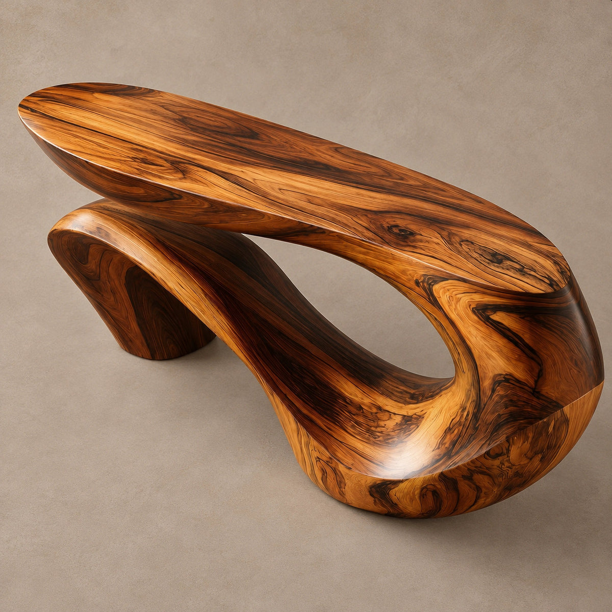 Sculptural Wave Wood Console Table With Curling Ribbon Base For Entryway