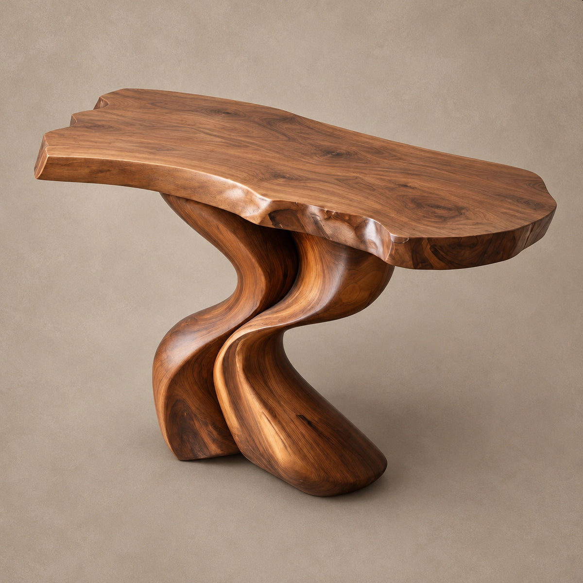 Sculptural Wood Console Table With Twisted V Base For Entryway