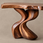 Sculptural Wood Console Table With Twisted V Base For Entryway