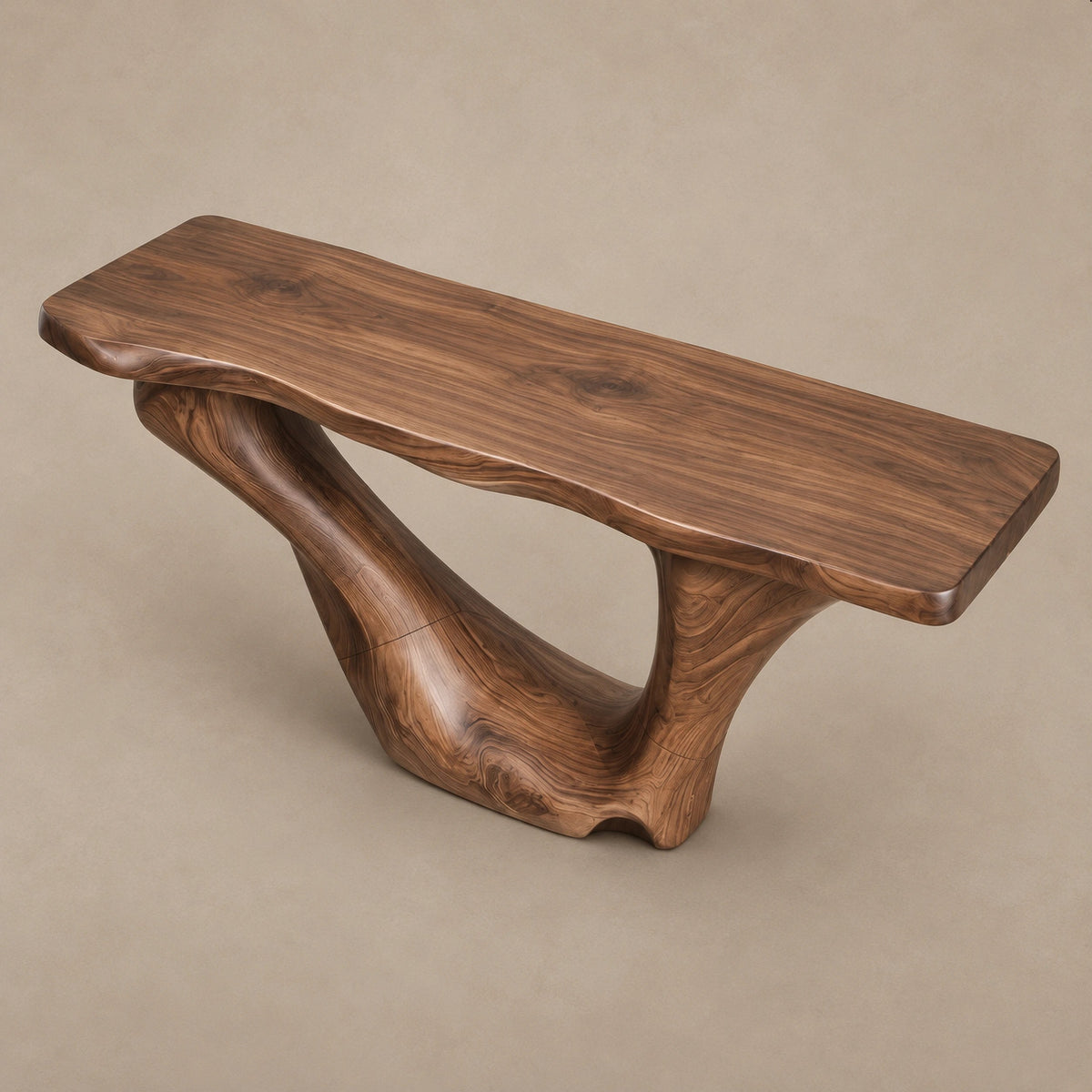 Sculptural Wooden Console Table With Sweeping Arch Base For Foyer