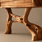 Statement Driftwood Pedestal Console Table With 2 Drawers For Entryway