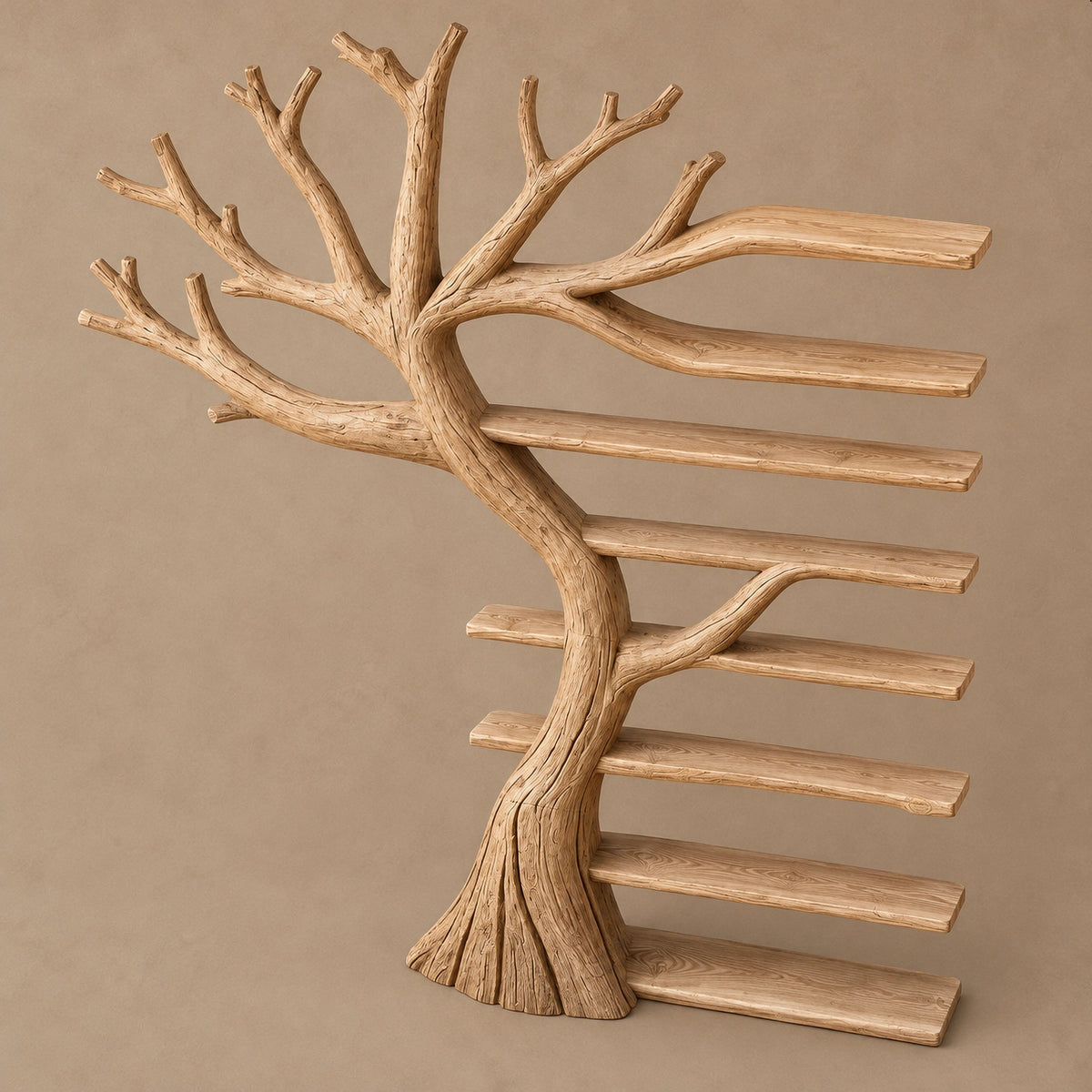 Storybook Wall Tree Bookshelf With Stacked Book Ledges For Reading Nook