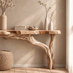 Floating Console Table with Driftwood Branch Leg, Wall Mounted Live Edge Entryway Table