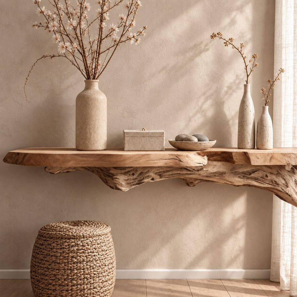 Floating Console Table with Driftwood Branch Leg, Wall Mounted Live Edge Entryway Table