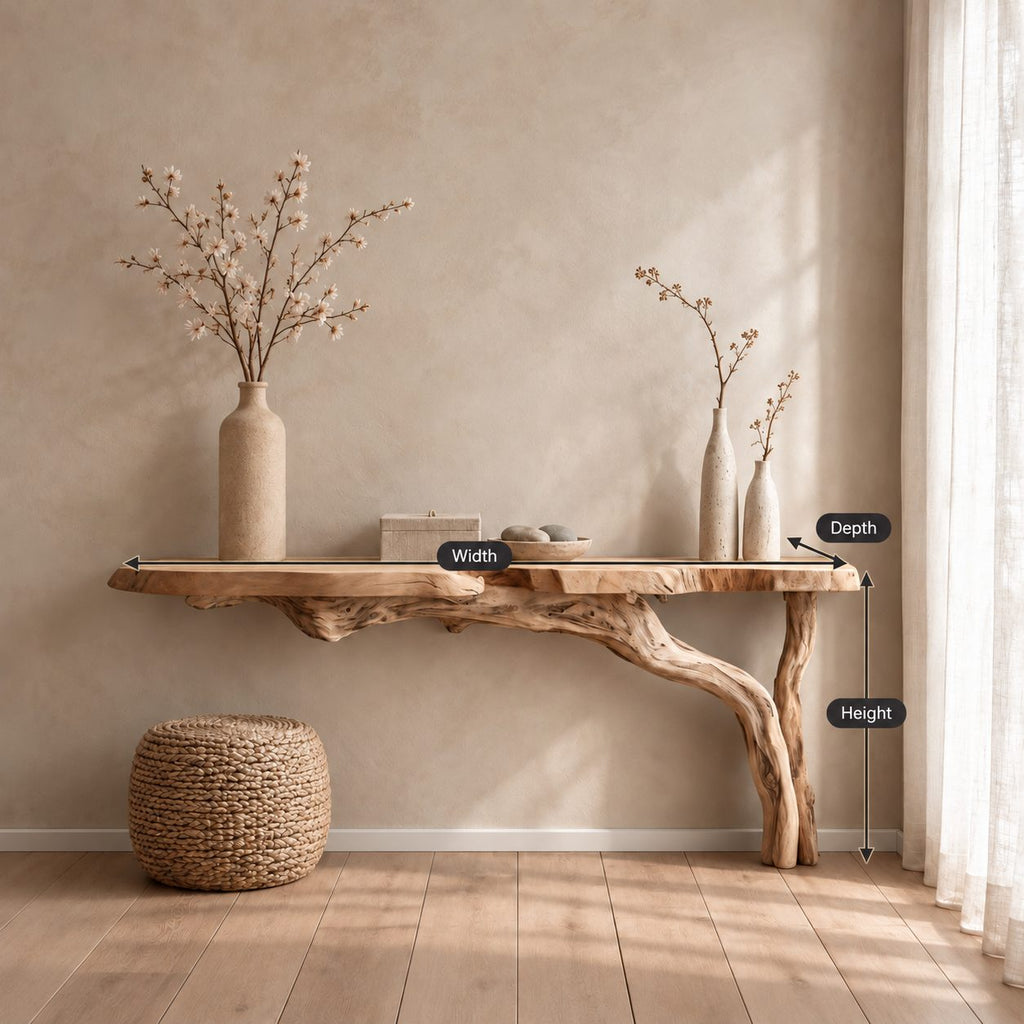 Floating Console Table with Driftwood Branch Leg, Wall Mounted Live Edge Entryway Table