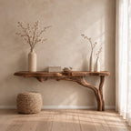 Floating Console Table with Driftwood Branch Leg, Wall Mounted Live Edge Entryway Table