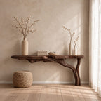 Floating Console Table with Driftwood Branch Leg, Wall Mounted Live Edge Entryway Table