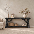 Driftwood Console Table with Twisted Branch Legs and Lower Shelf, Solid Wood Entryway Table