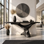 Mid Century Modern Console Table on a Twisting Pedestal, Thick Live Edge Wood Top