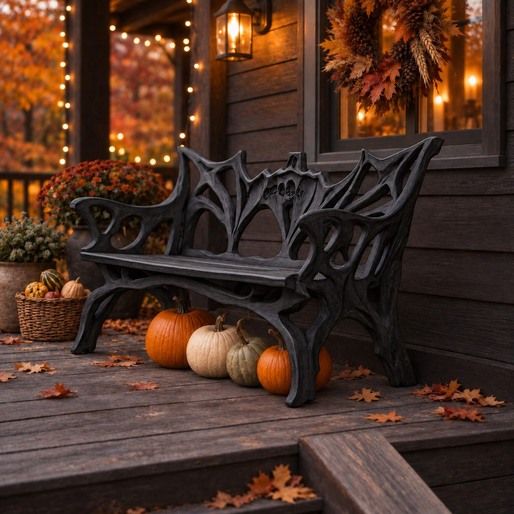 Root Branch Carved Armed Bench, Solid Wood Porch Bench with Openwork Back and Top Crest Detail