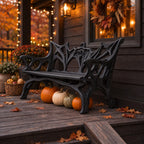 Root Branch Carved Armed Bench, Solid Wood Porch Bench with Openwork Back and Top Crest Detail