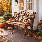 Cross Cut Carved Scroll Bench, Rustic Solid Wood Entryway Bench with Openwork Back and Pierced Legs