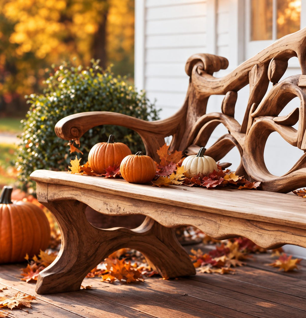 Cross Cut Carved Scroll Bench, Rustic Solid Wood Entryway Bench with Openwork Back and Pierced Legs
