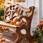 Cross Cut Carved Scroll Bench, Rustic Solid Wood Entryway Bench with Openwork Back and Pierced Legs