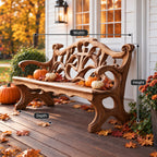 Cross Cut Carved Scroll Bench, Rustic Solid Wood Entryway Bench with Openwork Back and Pierced Legs