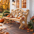 Cross Cut Carved Scroll Bench, Rustic Solid Wood Entryway Bench with Openwork Back and Pierced Legs