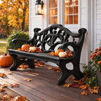 Cross Cut Carved Scroll Bench, Rustic Solid Wood Entryway Bench with Openwork Back and Pierced Legs