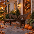Spread Wing Backrest Bench, Armless Sculptural Solid Wood Patio Bench with Swept Back Panels
