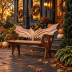 Wing Back Scroll Arm Bench, Carved Solid Wood Porch Bench with Pierced Arm Panels and Curved Legs