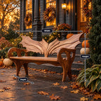 Wing Back Scroll Arm Bench, Carved Solid Wood Porch Bench with Pierced Arm Panels and Curved Legs