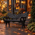 Wing Back Scroll Arm Bench, Carved Solid Wood Porch Bench with Pierced Arm Panels and Curved Legs