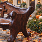 Scroll Foot Carved Back Bench, Rustic Solid Wood Garden Bench with Raised Cross Cut Panel and Rolled Ends