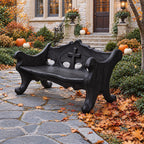 Scroll Foot Carved Back Bench, Rustic Solid Wood Garden Bench with Raised Cross Cut Panel and Rolled Ends