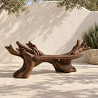 Twin Root Driftwood Style Bench, Sculptural Solid Wood Branch Bench with Gnarled Rising Branch Ends