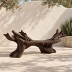 Twin Root Driftwood Style Bench, Sculptural Solid Wood Branch Bench with Gnarled Rising Branch Ends