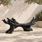 Twin Root Driftwood Style Bench, Sculptural Solid Wood Branch Bench with Gnarled Rising Branch Ends