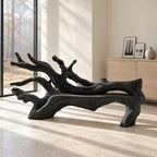 Fallen Tree Trunk Bench, Sculptural Solid Wood Branch Bench with Carved Seat and Sweeping Limbs