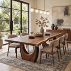 Crescent Base Live Edge Dining Table, Solid Wood Slab on Two Arched Half-Moon Pedestals, 63 to 108 Inch