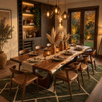 Crescent Base Live Edge Dining Table, Solid Wood Slab on Two Arched Half-Moon Pedestals, 63 to 108 Inch