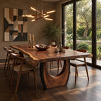 Crescent Base Live Edge Dining Table, Solid Wood Slab on Two Arched Half-Moon Pedestals, 63 to 108 Inch