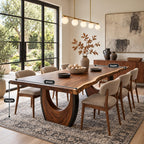 Crescent Base Live Edge Dining Table, Solid Wood Slab on Two Arched Half-Moon Pedestals, 63 to 108 Inch