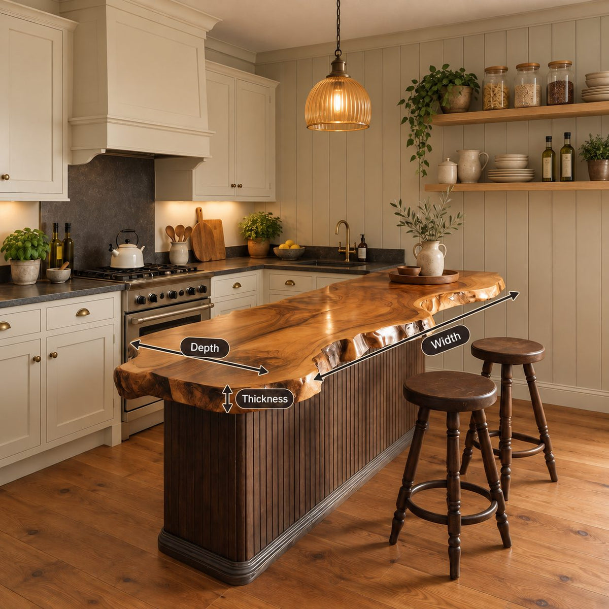 Live Edge Countertop Slab, Solid Wood Kitchen Island Top with Raw Natural Edge, 39 to 79 Inch Bar Top