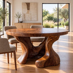 Hollow Trunk Round Dining Table, Solid Wood Top on a Sculpted Organic Four-Foot Base, 35 to 60 Inch