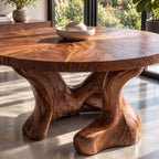 Hollow Trunk Round Dining Table, Solid Wood Top on a Sculpted Organic Four-Foot Base, 35 to 60 Inch