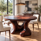 Hollow Trunk Round Dining Table, Solid Wood Top on a Sculpted Organic Four-Foot Base, 35 to 60 Inch