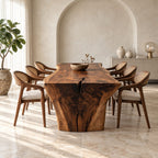 Wabi Sabi Slab Dining Table, Monolithic Solid Wood Top on Thick Flared Natural Slab Ends, 65 to 109 Inch