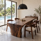 Wabi Sabi Slab Dining Table, Monolithic Solid Wood Top on Thick Flared Natural Slab Ends, 65 to 109 Inch