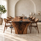 Wabi Sabi Slab Dining Table, Monolithic Solid Wood Top on Thick Flared Natural Slab Ends, 65 to 109 Inch