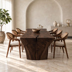 Wabi Sabi Slab Dining Table, Monolithic Solid Wood Top on Thick Flared Natural Slab Ends, 65 to 109 Inch