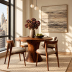 Flared Column Round Dining Table, Solid Wood Top on a Smooth Hourglass Pedestal Base, 32 to 59 Inch