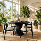 Flared Column Round Dining Table, Solid Wood Top on a Smooth Hourglass Pedestal Base, 32 to 59 Inch